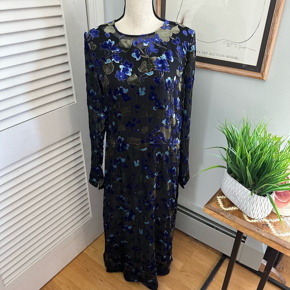 Rag + Bone Dress Medium Blue Velvet Burnout Gigi Maxi Column Indie Fairy Grunge - Picture 3 of 13